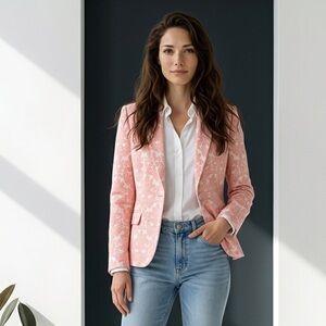 Jack Wills Coral Jacquard Print Fairlawn Blazer